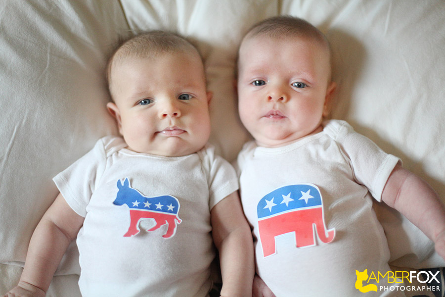 Amber Fox Photographer dressed up her twin boys as the Election for the 2012 election year. 